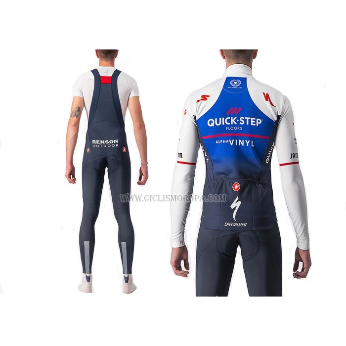 2022 Ropa Ciclismo Deceuninck Quick Step Azul Blanco Mangas Largas y Culotte ioui009